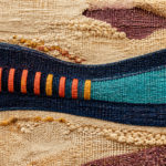 A woven navy band with repeating colored loops gathering into one continuous turquoise span