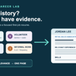 School, volunteer, project, and informal-work evidence flowing into a clean first-job resume.