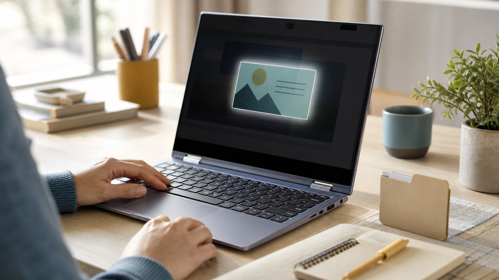 A person prepares to capture a selected region on an unbranded convertible laptop