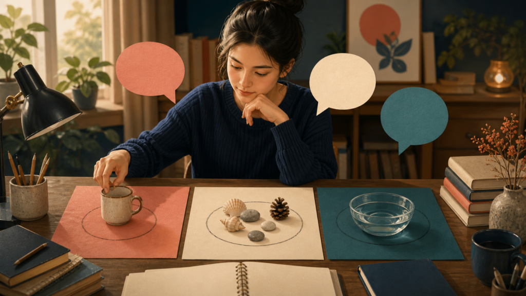 A learner sorting one object, several objects, and an uncountable substance into language categories