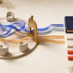 Conversation ribbons pass through an editorial gate and become an orderly meeting record