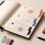 Open workflow notebook with organized guide cards and colorful index tabs