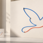The same smooth anchored curve stays sharp on a small card and a large wall