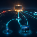 Global origin server distributing cached web assets through nearby edge locations to user devices
