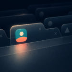 A distinctive small icon glowing among several muted abstract browser tabs