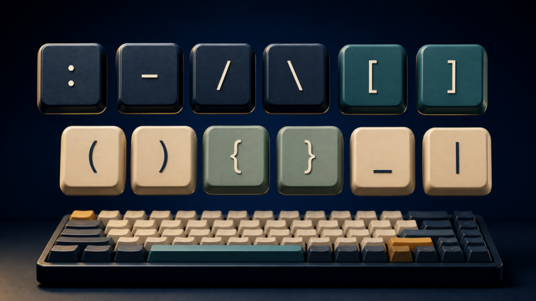 Enlarged punctuation keys including colon, slash, hyphen, brackets, braces, and vertical bar